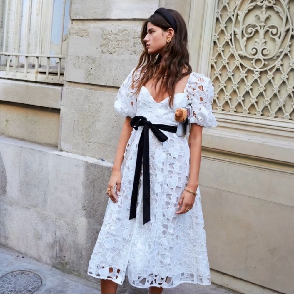 For Love & Lemons Lace A-Line Midi Dress XS White